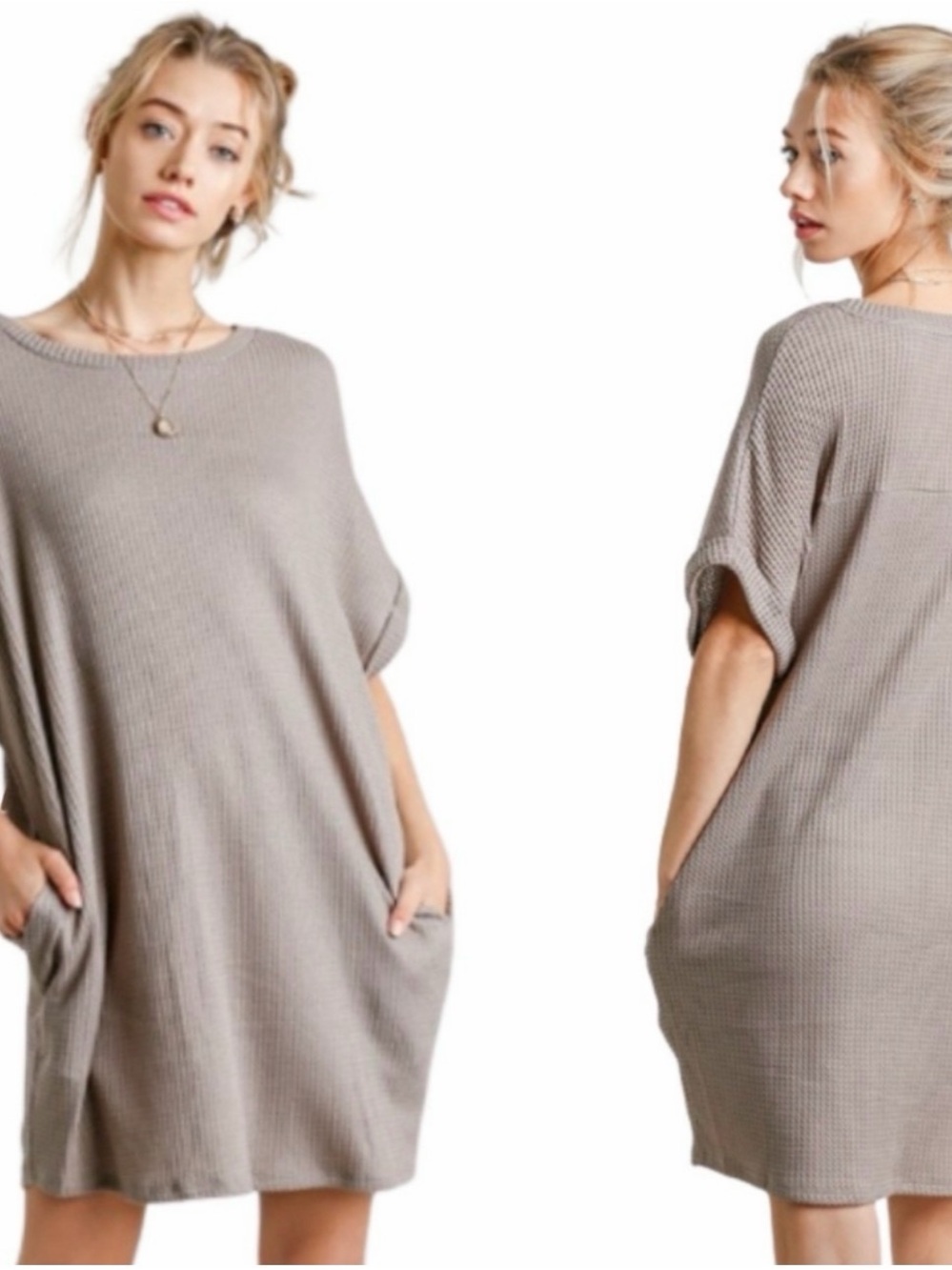 Umgee like new Small Oversized Waffle Knit Tunic Dress in Taupe